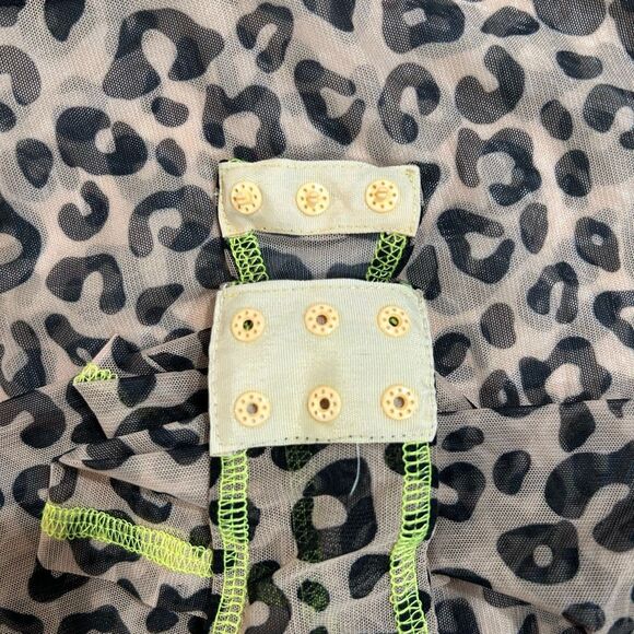 Oh Polly Leopard Mesh Bodysuit Size 4 Sheer Long Sleeve Snaps Y2K Clubwear - Picture 8 of 8